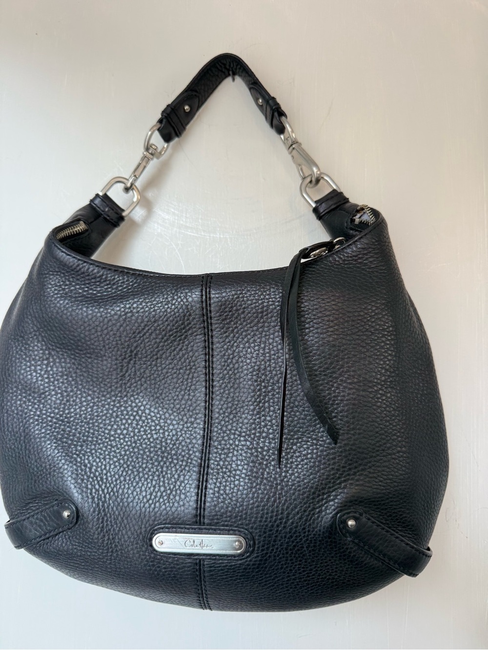 Cole Haan Black Pebbled Leather Shoulder Bag with Silver Hardware
